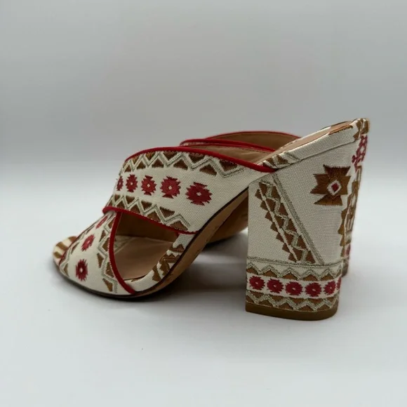 ASH Red Aztec Embroidered Padded Adel Round Toe Block Heel Slip On Heeled Sandal - Picture 5 of 16